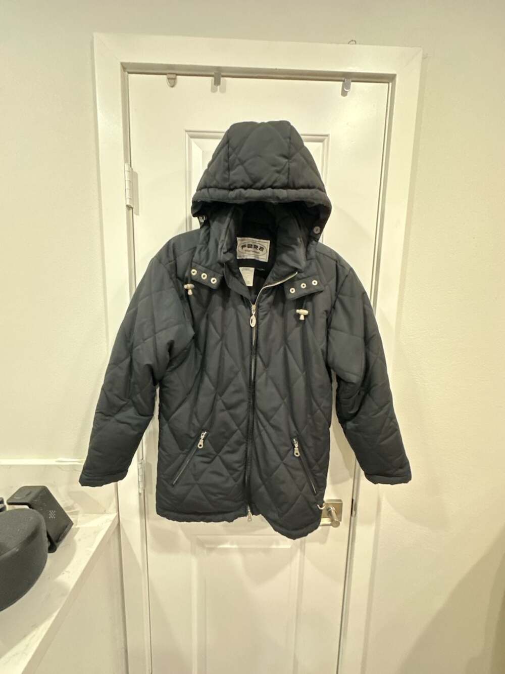 Fera Vintage Black Diamond Quilted Hooded Winter Jacket